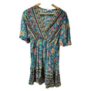 Cupshe Blue and Orange Floral Mini Dress